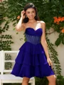 A-line Sweetheart Cascading Ruffles Short/Mini Chiffon Corset Dress