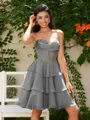 A-line Sweetheart Cascading Ruffles Short/Mini Chiffon Corset Dress