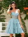 A-line Sweetheart Cascading Ruffles Short/Mini Chiffon Corset Dress