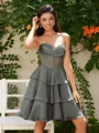 A-line Sweetheart Cascading Ruffles Short/Mini Chiffon Corset Dress