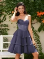 A-line Sweetheart Cascading Ruffles Short/Mini Chiffon Corset Dress