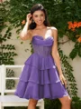 A-line Sweetheart Cascading Ruffles Short/Mini Chiffon Corset Dress