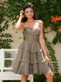 A-line Sweetheart Cascading Ruffles Short/Mini Chiffon Corset Dress