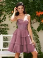 A-line Sweetheart Cascading Ruffles Short/Mini Chiffon Corset Dress