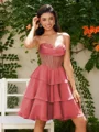A-line Sweetheart Cascading Ruffles Short/Mini Chiffon Corset Dress