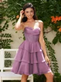 A-line Sweetheart Cascading Ruffles Short/Mini Chiffon Corset Dress