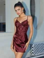 Sheath V-neck Appliques Lace Short/Mini Silk Like Satin Corset Dress
