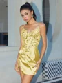 Sheath V-neck Appliques Lace Short/Mini Silk Like Satin Corset Dress