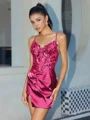 Sheath V-neck Appliques Lace Short/Mini Silk Like Satin Corset Dress