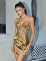 Sheath V-neck Appliques Lace Short/Mini Silk Like Satin Corset Dress