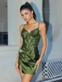 Sheath V-neck Appliques Lace Short/Mini Silk Like Satin Corset Dress