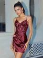 Sheath V-neck Appliques Lace Short/Mini Silk Like Satin Corset Dress