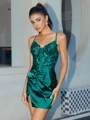 Sheath V-neck Appliques Lace Short/Mini Silk Like Satin Corset Dress