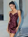Sheath V-neck Appliques Lace Short/Mini Silk Like Satin Corset Dress