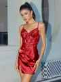 Sheath V-neck Appliques Lace Short/Mini Silk Like Satin Corset Dress