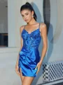 Sheath V-neck Appliques Lace Short/Mini Silk Like Satin Corset Dress