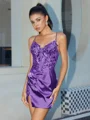 Sheath V-neck Appliques Lace Short/Mini Silk Like Satin Corset Dress