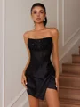 Sheath Straight Appliques Lace Short/Mini Silk Like Satin Corset Dress