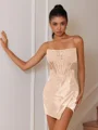 Sheath Straight Appliques Lace Short/Mini Silk Like Satin Corset Dress