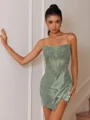 Sheath Straight Appliques Lace Short/Mini Silk Like Satin Corset Dress