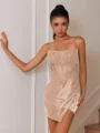 Sheath Straight Appliques Lace Short/Mini Silk Like Satin Corset Dress
