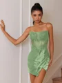 Sheath Straight Appliques Lace Short/Mini Silk Like Satin Corset Dress