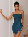 Sheath Straight Appliques Lace Short/Mini Silk Like Satin Corset Dress