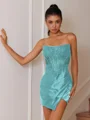 Sheath Straight Appliques Lace Short/Mini Silk Like Satin Corset Dress