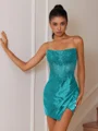 Sheath Straight Appliques Lace Short/Mini Silk Like Satin Corset Dress