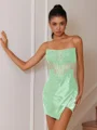Sheath Straight Appliques Lace Short/Mini Silk Like Satin Corset Dress