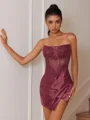 Sheath Straight Appliques Lace Short/Mini Silk Like Satin Corset Dress