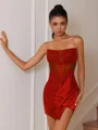 Sheath Straight Appliques Lace Short/Mini Silk Like Satin Corset Dress