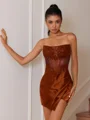 Sheath Straight Appliques Lace Short/Mini Silk Like Satin Corset Dress