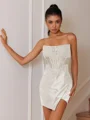 Sheath Straight Appliques Lace Short/Mini Silk Like Satin Corset Dress