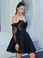 Ball-Gown Sweetheart Long Sleeves Appliques Lace Short/Mini Lace Corset Dress