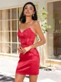 Sheath Sweetheart Appliques Lace Short/Mini Elastic Woven Satin Corset Dress
