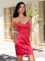 Sheath Sweetheart Appliques Lace Short/Mini Elastic Woven Satin Corset Dress