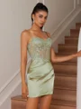 Sheath Appliques Lace Short/Mini Silk Like Satin Corset Convertible Dress