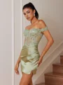 Sheath Appliques Lace Short/Mini Silk Like Satin Corset Convertible Dress