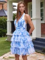 A-line Halter Cascading Ruffles Short/Mini Dress