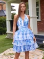 A-line Halter Cascading Ruffles Short/Mini Dress