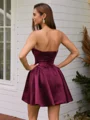 A-line Straight Bow Short/Mini Satin Dress