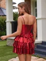 A-line Spaghetti Straps Cascading Ruffles Short/Mini Metallic Satin Corset Dress