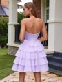 A-line Sweetheart Cascading Ruffles Short/Mini Chiffon Corset Dress