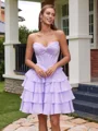 A-line Sweetheart Cascading Ruffles Short/Mini Chiffon Corset Dress
