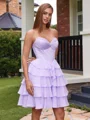 A-line Sweetheart Cascading Ruffles Short/Mini Chiffon Corset Dress