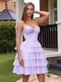 A-line Sweetheart Cascading Ruffles Short/Mini Chiffon Corset Dress