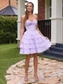 A-line Sweetheart Cascading Ruffles Short/Mini Chiffon Corset Dress