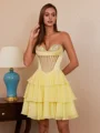 A-line Sweetheart Cascading Ruffles Short/Mini Chiffon Corset Dress
