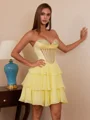 A-line Sweetheart Cascading Ruffles Short/Mini Chiffon Corset Dress